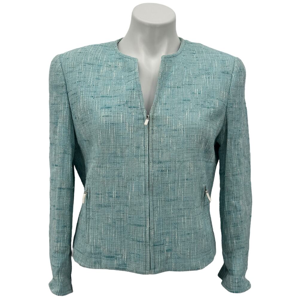 Carlisle Tweed Blazer Jacket SZ 8 Women's Rayon Silk Lined Blue Comfort Career